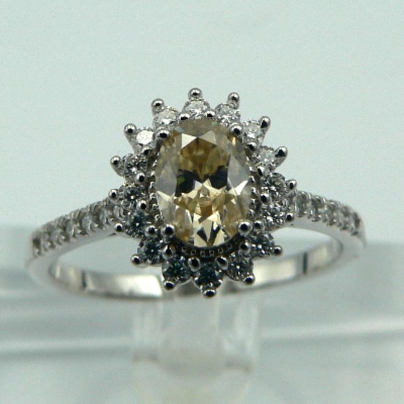 Sz 9 Genuine Yellow Moissanite (VS) Halo Ring - Picture 1 of 6